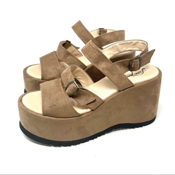 Free People Chelsea Strappy Platform Sandals in Tan Faux Suede Size 10 / EU 40 - Picture 3 of 9